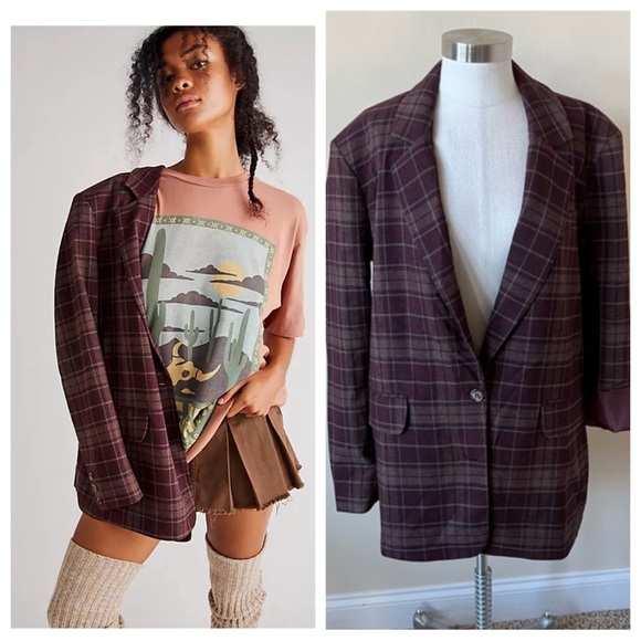 Free People Jackets & Blazers - New! Free People oversized plaid blazer Jacket nwot 17331